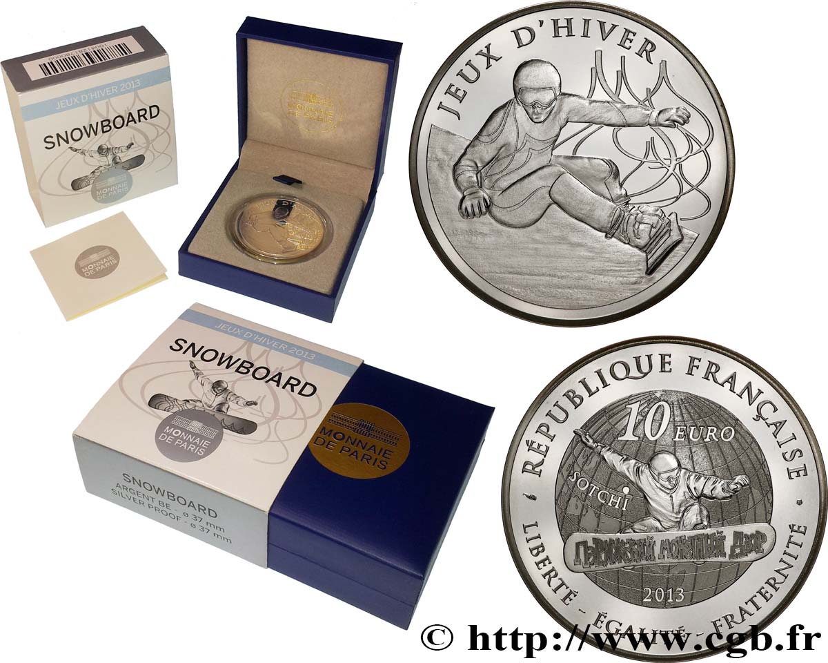 FRANCE Belle Épreuve 10 Euro JEUX D’HIVER - SNOWBOARD 2013 Proof set