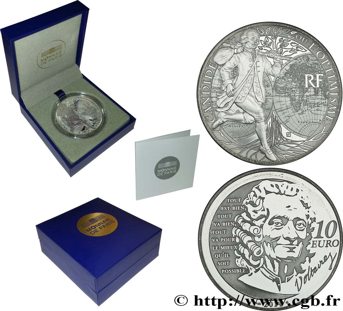FRANCE Belle Épreuve 10 Euro CANDIDE VOLTAIRE 2014 BE