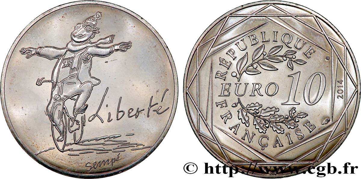 FRANCIA 10 Euro LIBERTÉ par SEMPÉ (hiver) 2014 MS