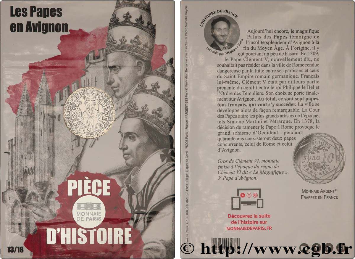 FRANCE PIÈCE D HISTOIRE - 10 EURO ARGENT LES PAPES EN AVIGNON 2019 FDC