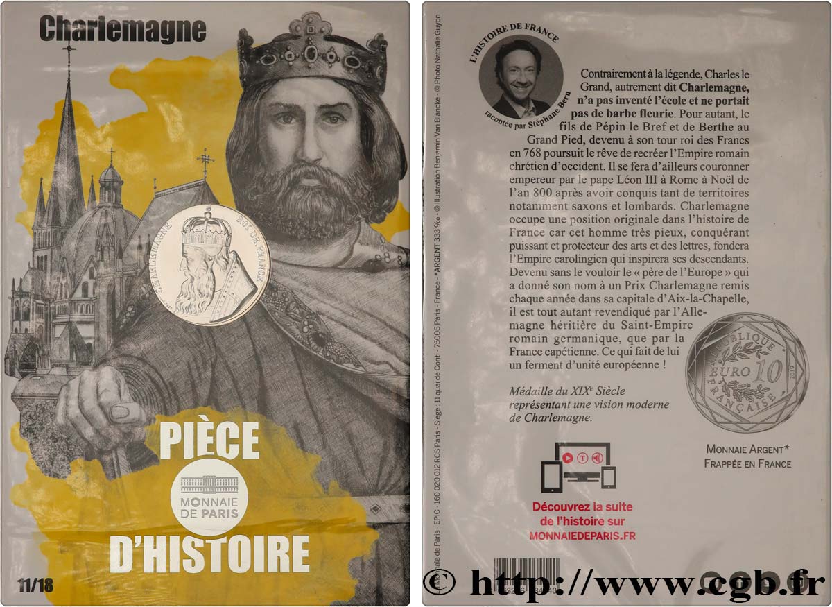 FRANCE PIÈCE D HISTOIRE - 10 EURO ARGENT CHARLEMAGNE 2019 FDC