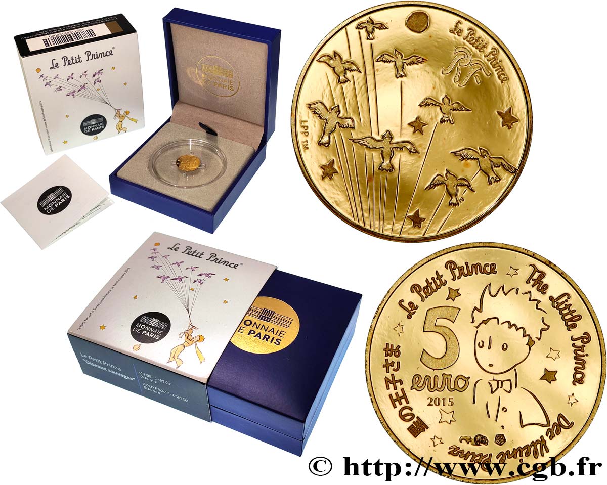 FRANCE Belle Épreuve 5 Euro LE PETIT PRINCE “OISEAUX SAUVAGES” 2015 BE