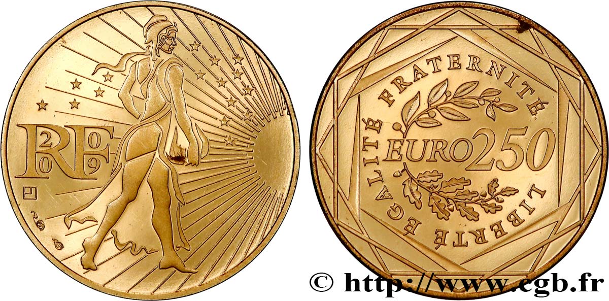 ORO, PALADIO Y PLATINO INVERSIÓN 250 Euro LA SEMEUSE (or) 2009 BU