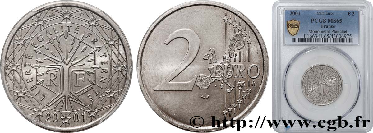 FRANCE 2 Euro ARBRE, monométallique 2001 MS65