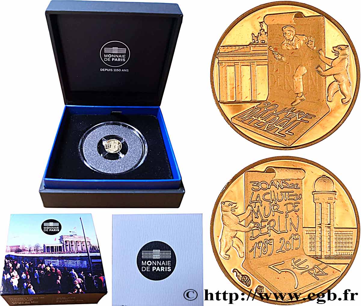 FRANCE Belle Épreuve 5 Euro CHUTE DU MUR DE BERLIN 2019 Proof set