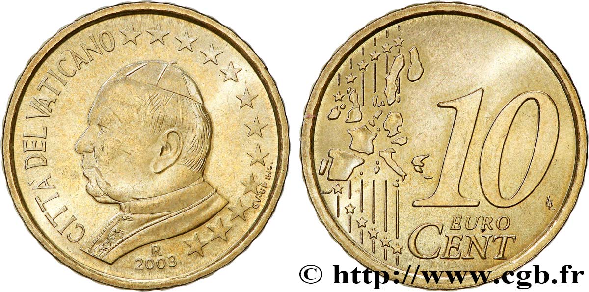 VATICAN 10 Cent JEAN - PAUL II 2003 SUP
