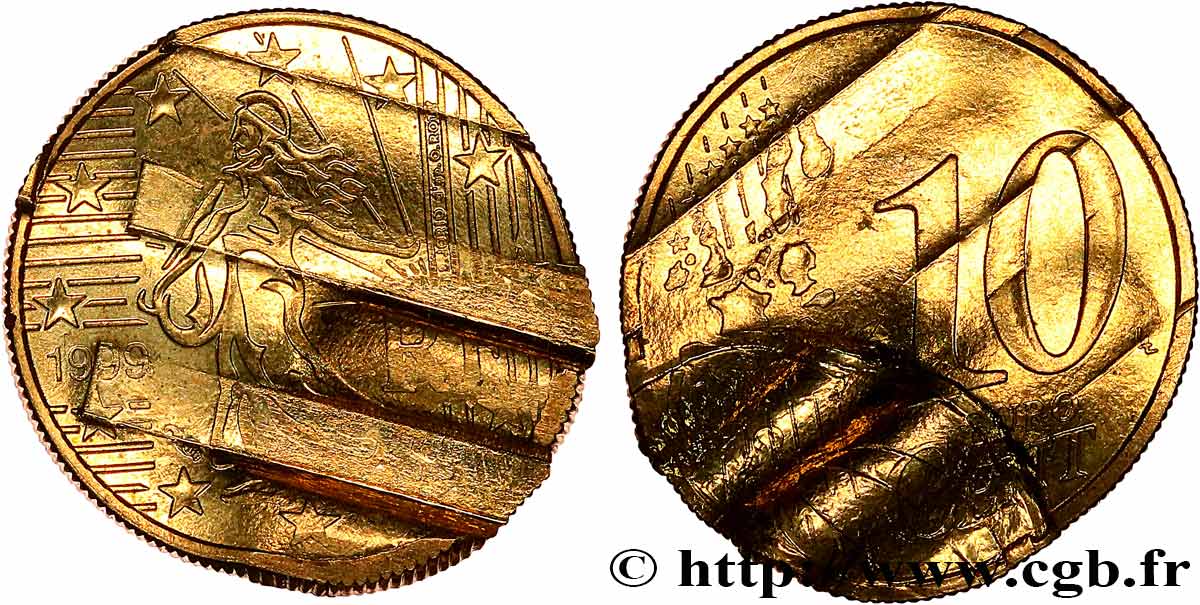 FRANCE 10 Cent Nouvelle Semeuse, premier type (stries fines), difformée 1999 SPL