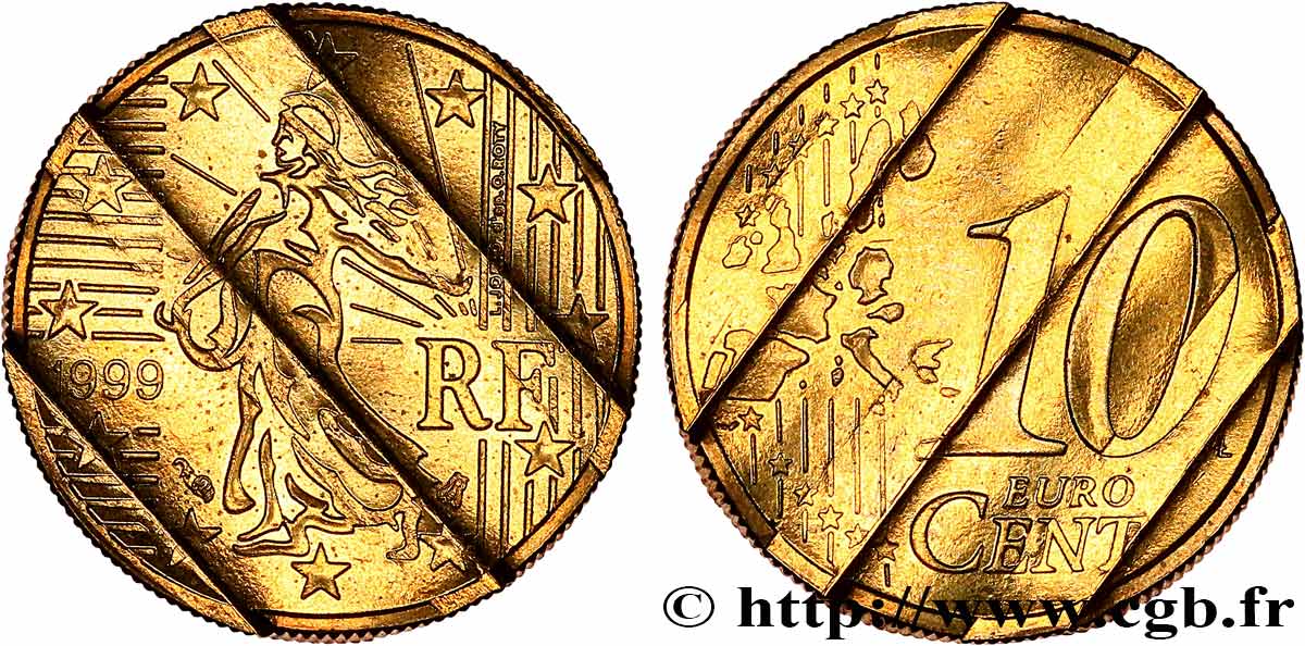 FRANCE 10 Cent Nouvelle Semeuse, premier type (stries fines), difformée 1999 SPL