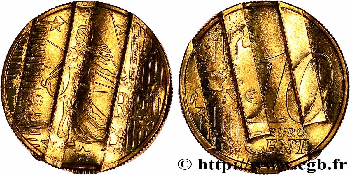FRANCE 10 Cent Nouvelle Semeuse, premier type (stries fines), difformée 1999 MS