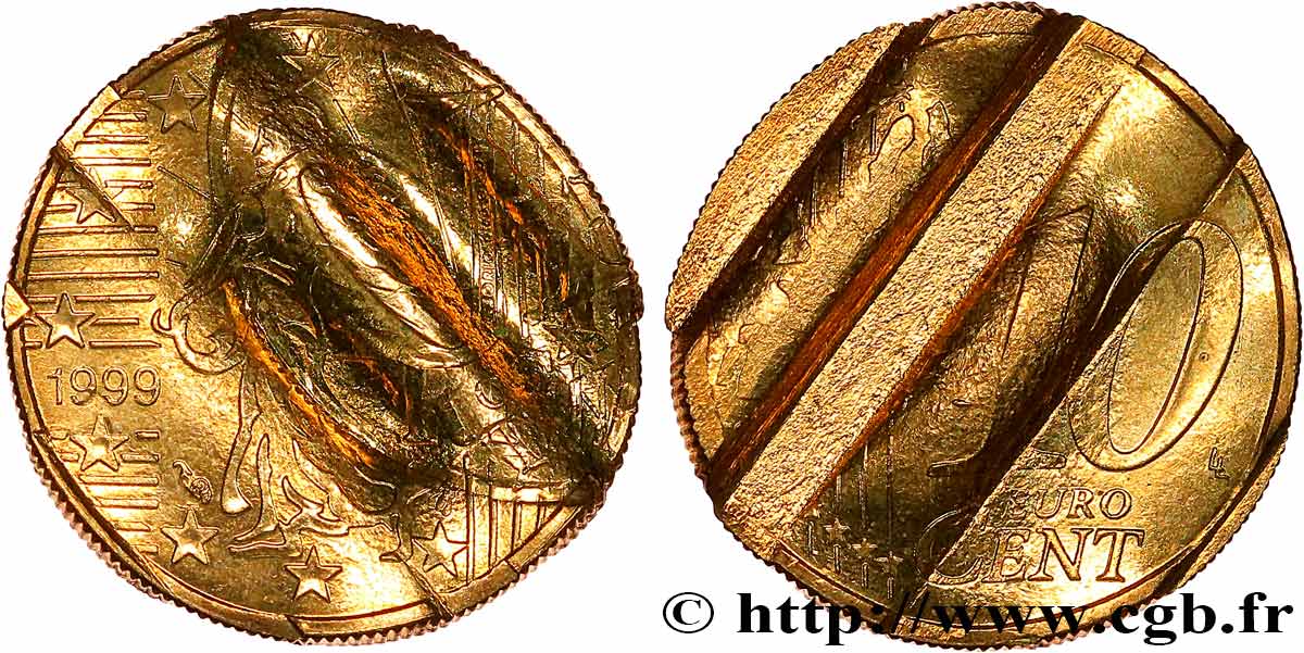 FRANCE 10 Cent Nouvelle Semeuse, premier type (stries fines), difformée 1999 MS