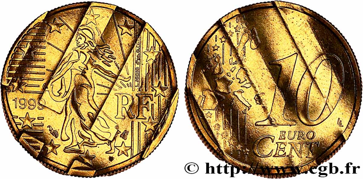 FRANCE 10 Cent Nouvelle Semeuse, premier type (stries fines), difformée 1999 MS