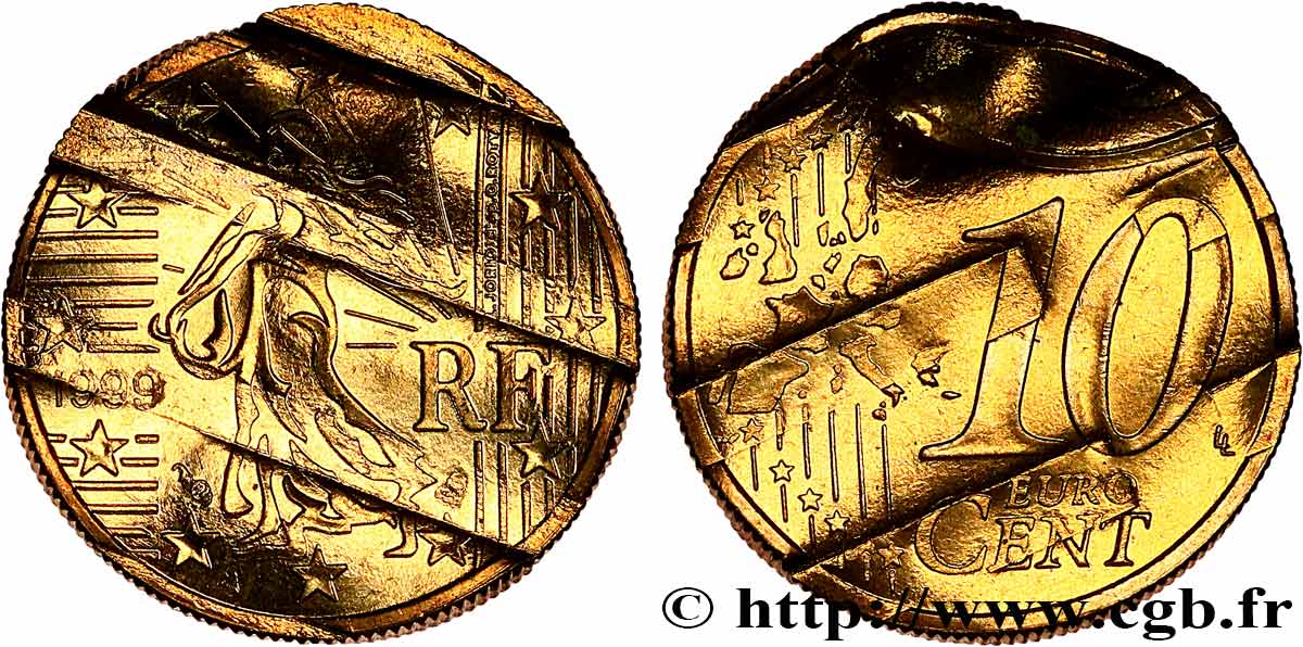 FRANCE 10 Cent Nouvelle Semeuse, premier type (stries fines), difformée 1999 SPL