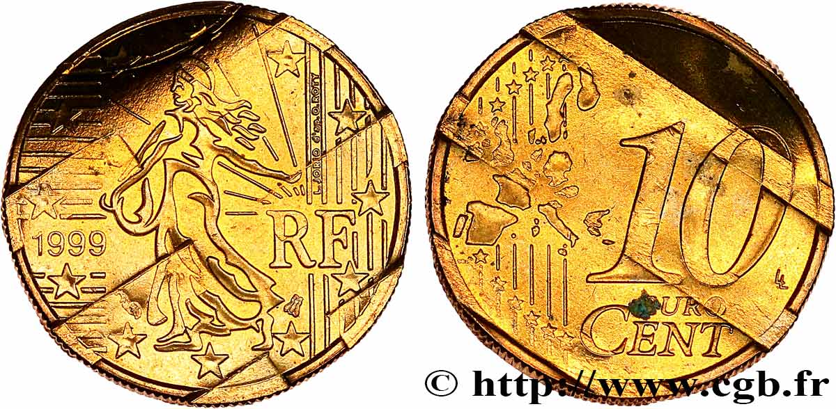FRANKREICH 10 Cent Nouvelle Semeuse, premier type (stries fines), difformée 1999