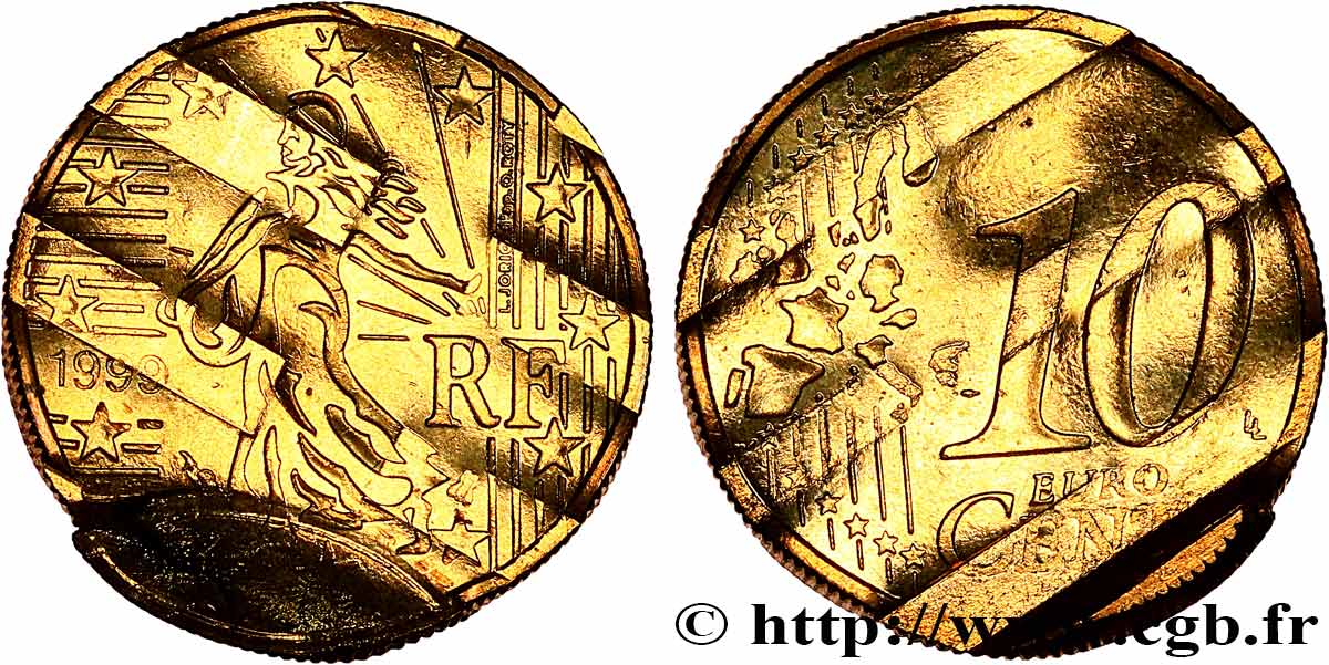 FRANCE 10 Cent Nouvelle Semeuse, premier type (stries fines), difformée 1999 SPL