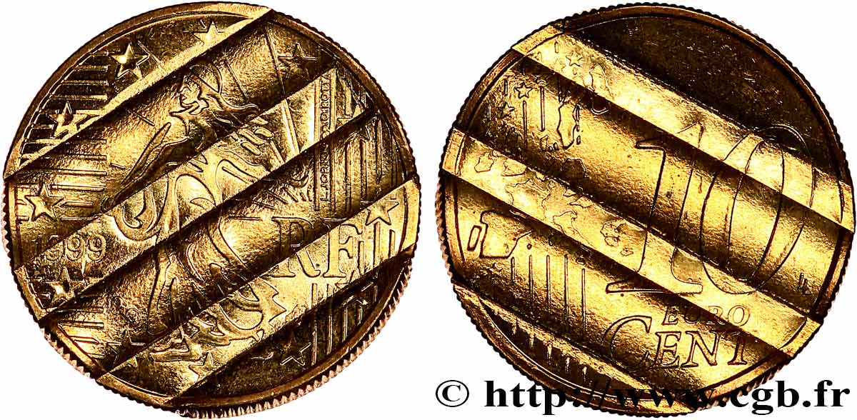 FRANCE 10 Cent Nouvelle Semeuse, premier type (stries fines), difformée 1999 SPL
