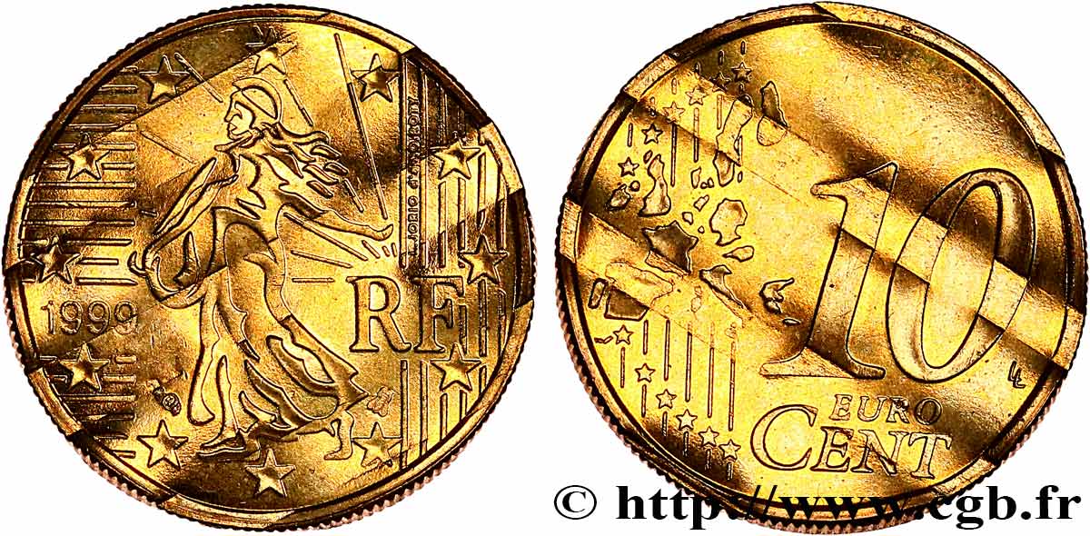 FRANKREICH 10 Cent Nouvelle Semeuse, premier type (stries fines), difformée 1999