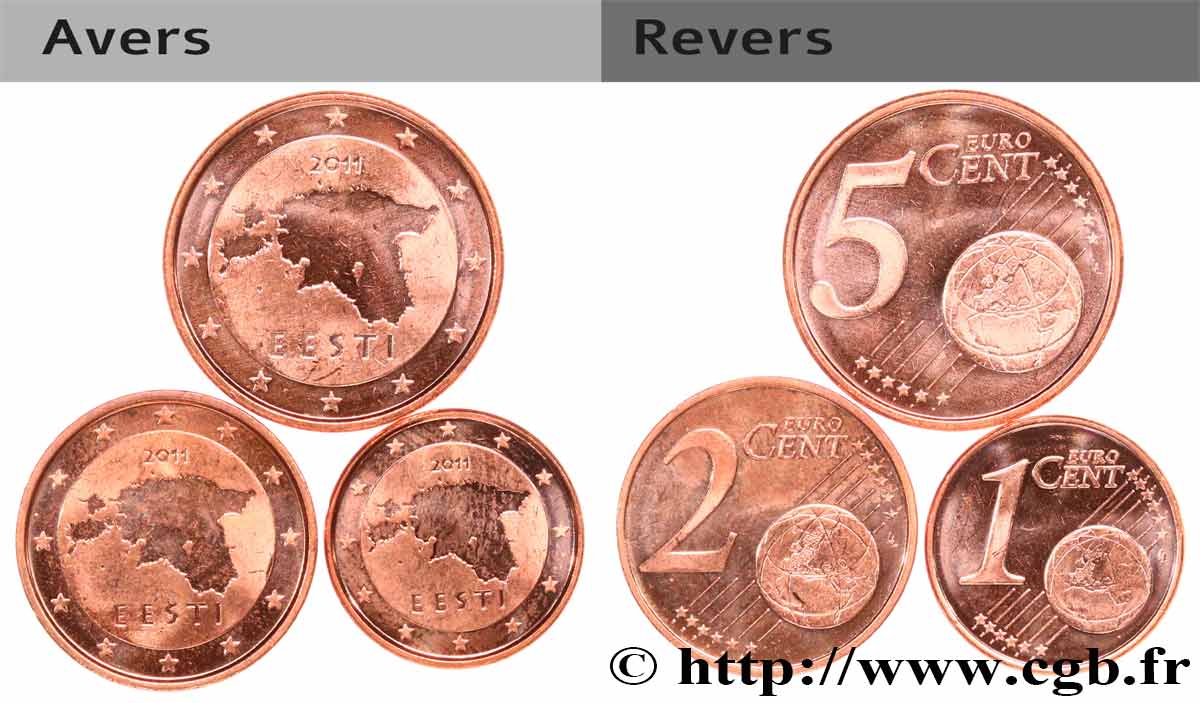 ESTLAND Lot 1, 2 et 5 Cent EESTI 2011