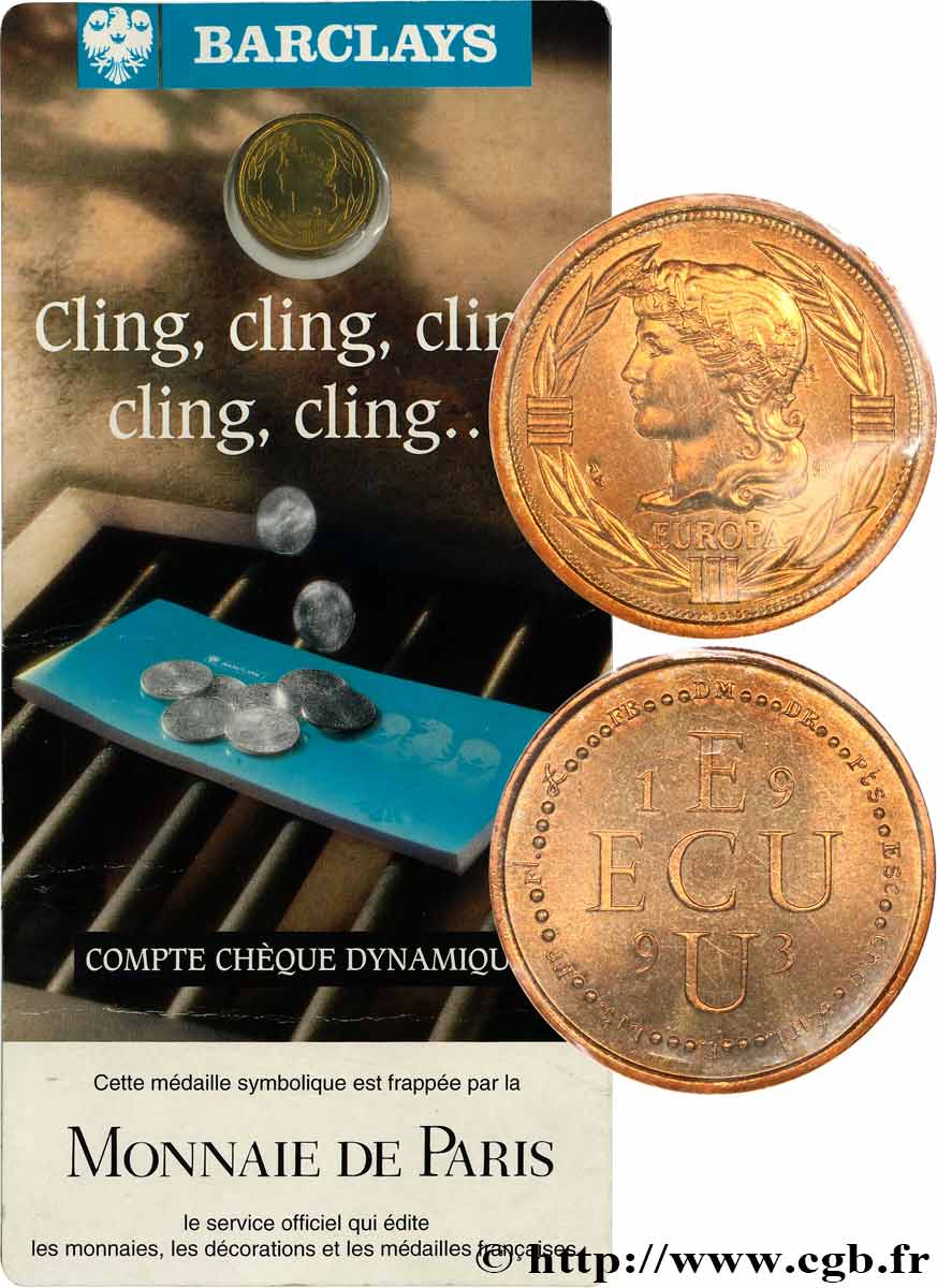 FRANKREICH 1/4 Écu EUROPA 1993