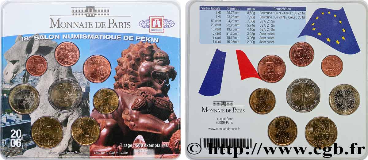 FRANCE SÉRIE Euro 18eme SALON NUMISMATIQUE DE PEKIN SET 2006 2006 BU