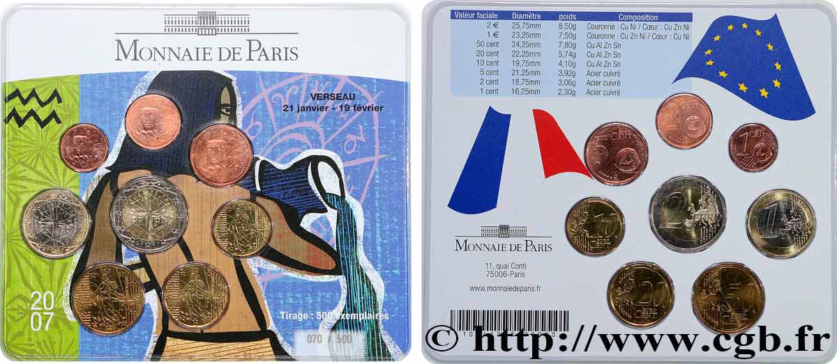 FRANCE SÉRIE Euro BRILLANT UNIVERSEL - Astrologie - Verseau 2007 BU