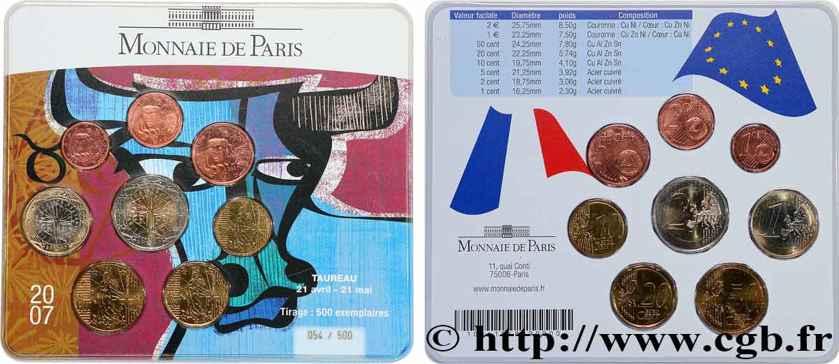 FRANCE SÉRIE Euro BRILLANT UNIVERSEL - Astrologie - Taureau 2007 BU