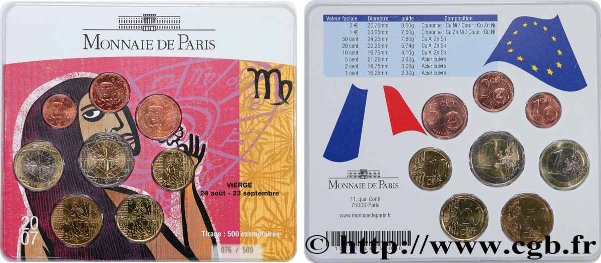 FRANCE SÉRIE Euro BRILLANT UNIVERSEL - Astrologie - 
Vierge 2007 BU