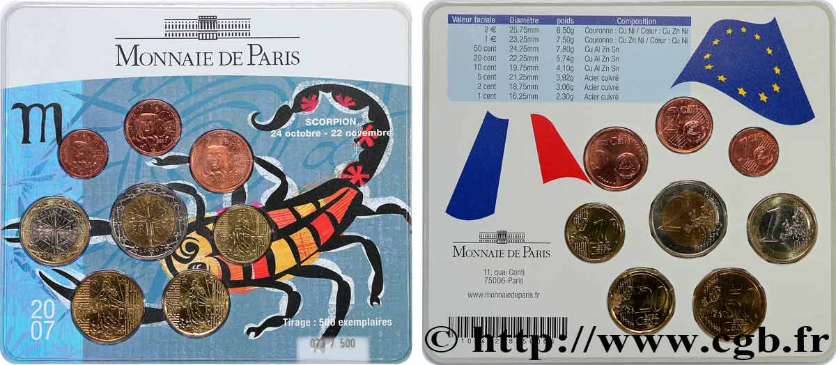 FRANCE SÉRIE Euro BRILLANT UNIVERSEL - Astrologie - 
Scorpion 2007 BU