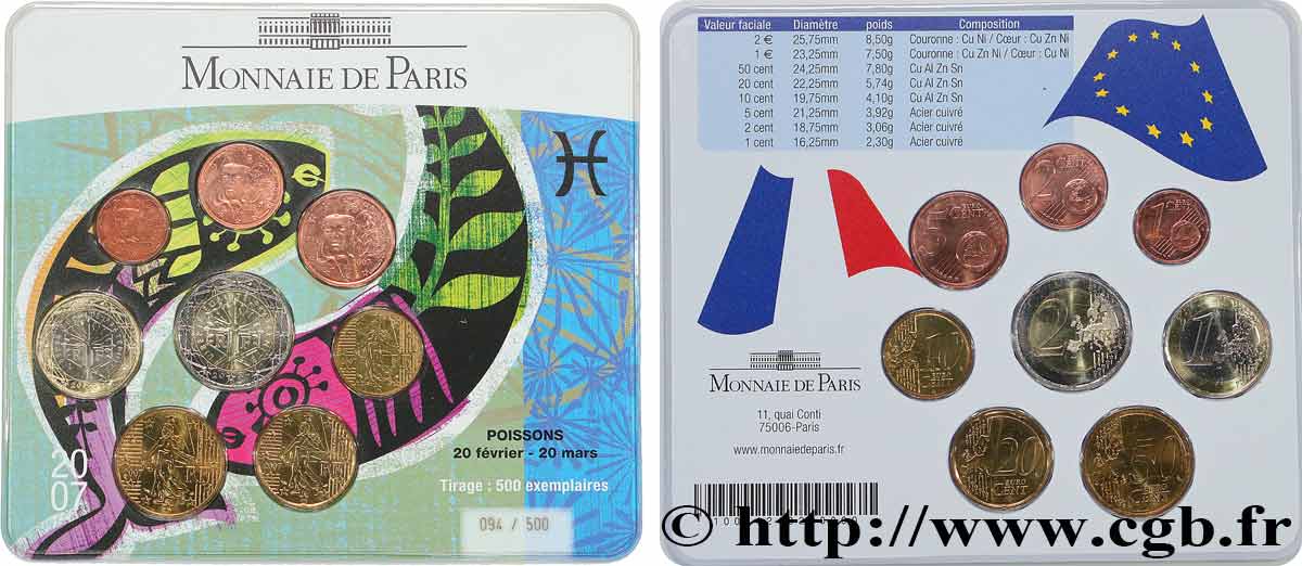 FRANCE SÉRIE Euro BRILLANT UNIVERSEL - Astrologie - 
Poisson 2007 BU