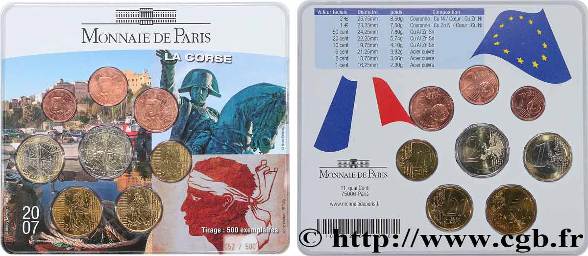 FRANCIA SÉRIE Euro BRILLANT UNIVERSEL - LA CORSE 2007 BU