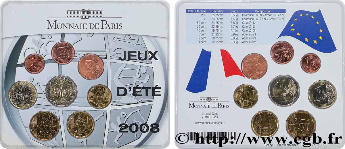 FRANCE SÉRIE Euro BRILLANT UNIVERSEL - Jeux d’été 2008 2008 Brilliant Uncirculated