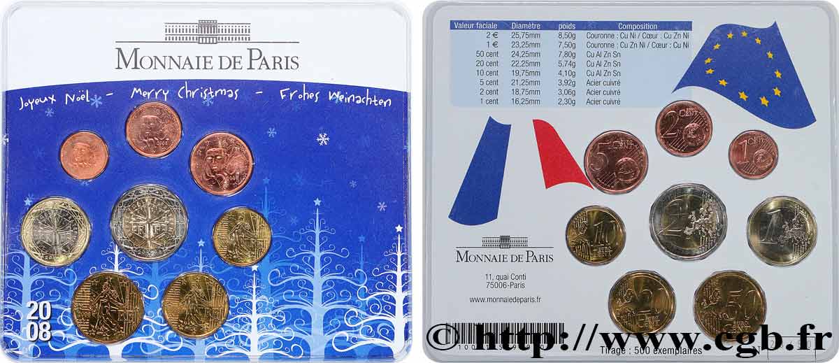 FRANCE SÉRIE Euro BRILLANT UNIVERSEL - JOYEUX NOËL 2008 BU