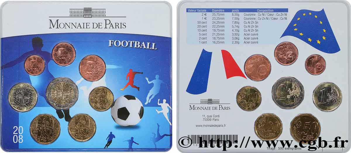 FRANCE SÉRIE Euro BRILLANT UNIVERSEL - FOOTBALL 2008 Brilliant Uncirculated