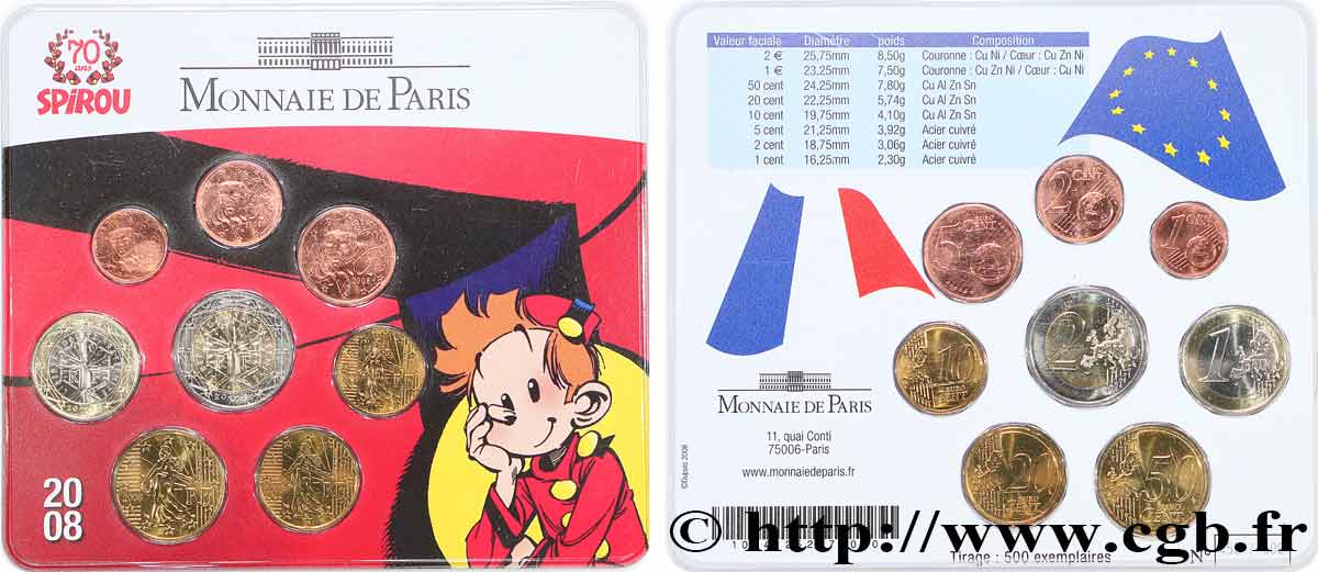 FRANCE SÉRIE Euro BRILLANT UNIVERSEL - SPIROU 2008 Brilliant Uncirculated
