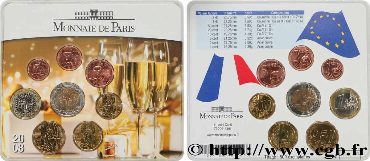 FRANCIA SÉRIE Euro BRILLANT UNIVERSEL - CHAMPAGNE 2008 BU