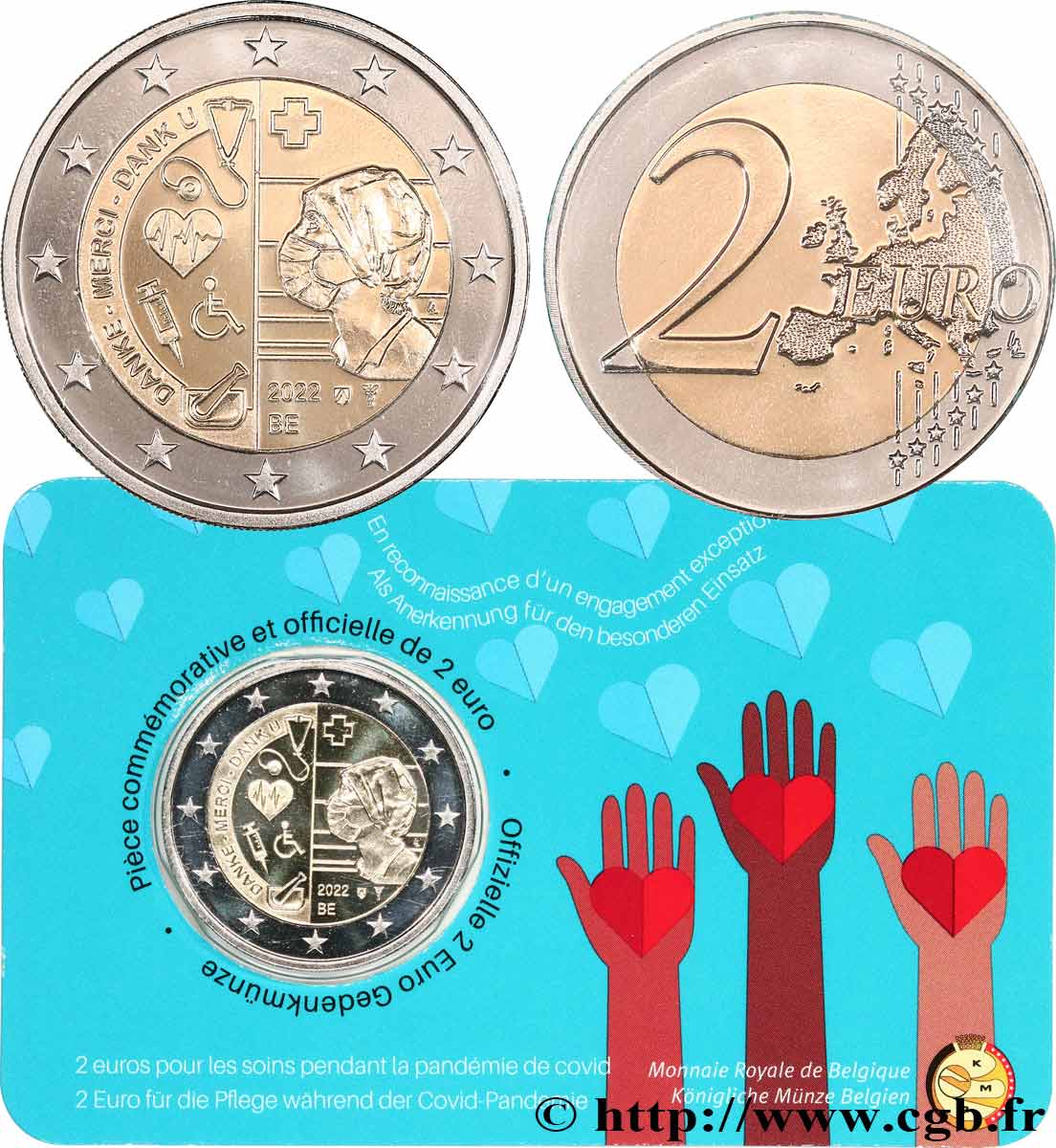 BELGIQUE Coin-card 2 Euro MERCI AU PERSONNEL HOSPITALIER - Version française 2022 FDC