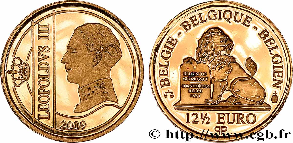 BELGIQUE Belle Épreuve 12 Euro 1/2 175e ANNIVERSAIRE DE LA DYNASTIE ROYALE BELGE - LEOPOLD III 2009 BE