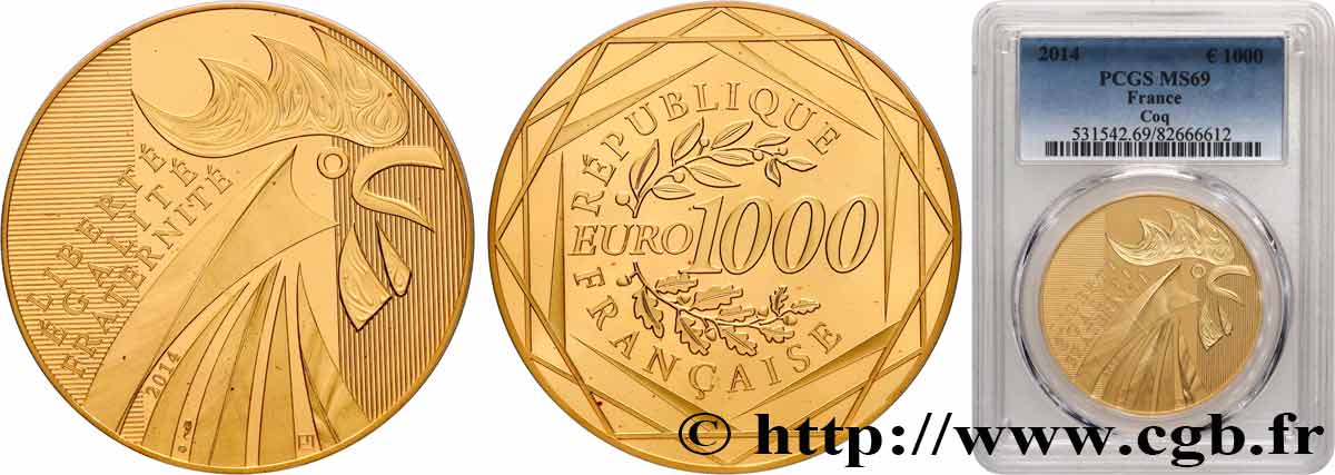 FRANCE 1000 Euro COQ 2014 MS69