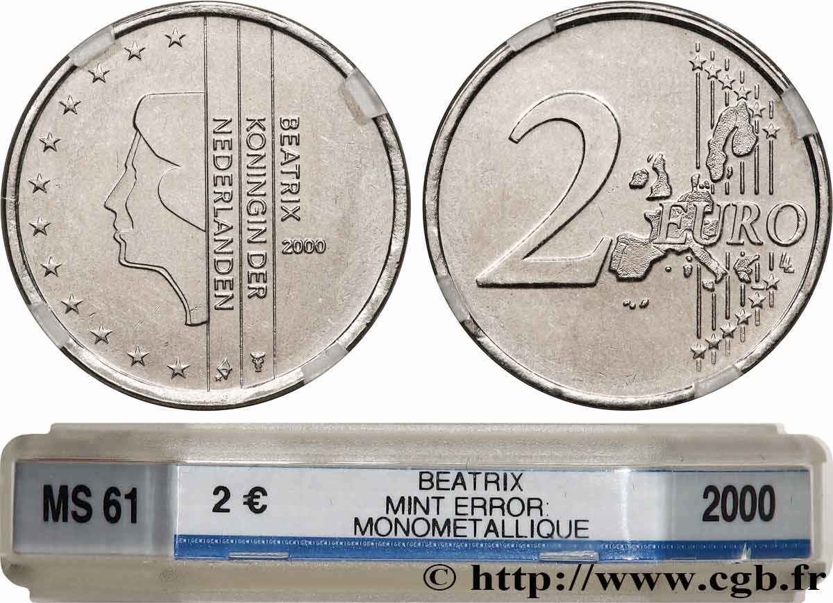 EUROPEAN CENTRAL BANK 2 Euro Beatrix, monométallique, tranche avec inscription GOD*ZIJ*MET*ONS* 2000 MS61
