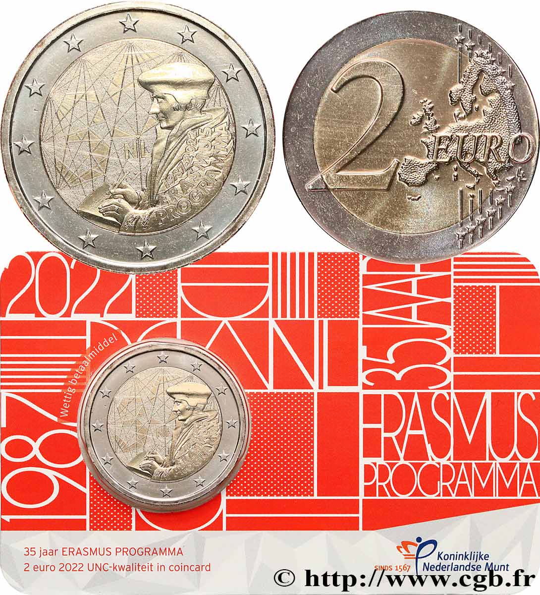 PAYS-BAS Coin-Card 2 Euro 35 ANS DU PROGRAMME ERASMUS 2022 FDC