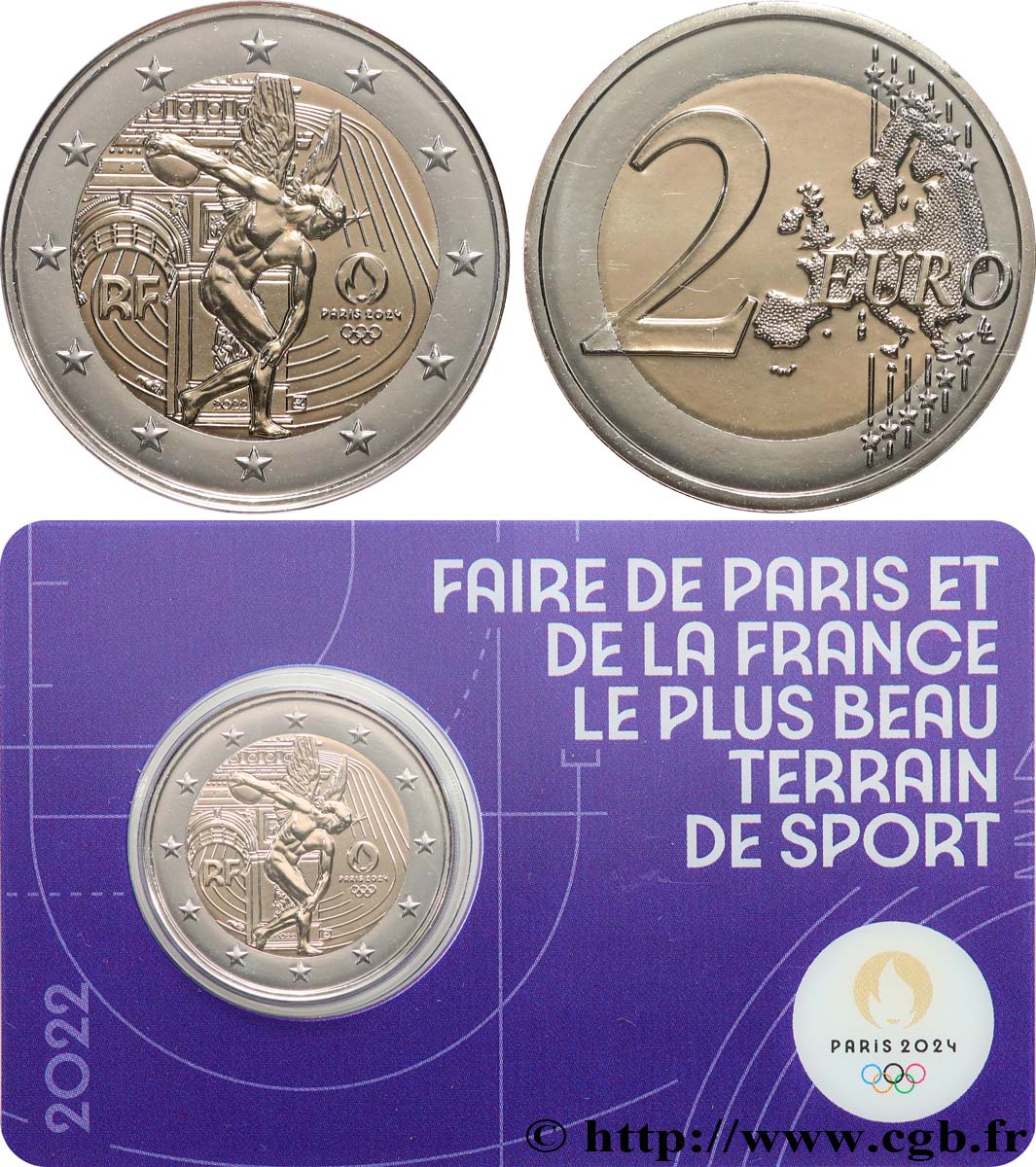 FRANCE Coin-Card 2 Euro LE GÉNIE JO PARIS 2024 - blister VIOLET 2022 BU