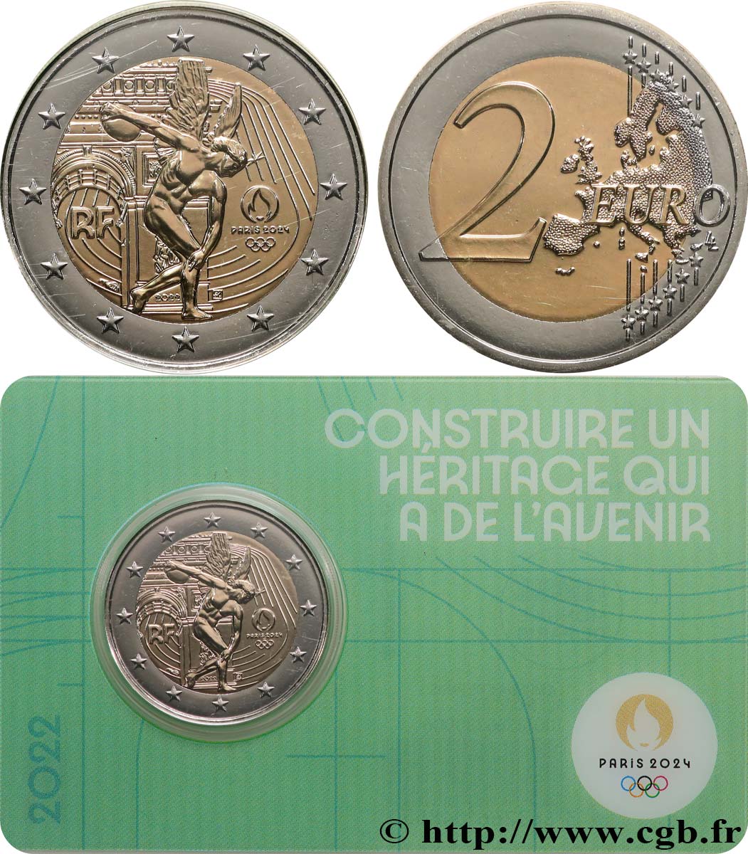 FRANCE Coin-Card 2 Euro LE GÉNIE JO PARIS 2024 - blister VERT 2022 BU