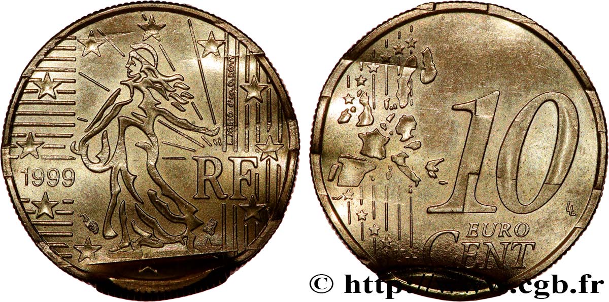 FRANCIA 10 Cent Nouvelle Semeuse, premier type (stries fines), difformée 1999 SC