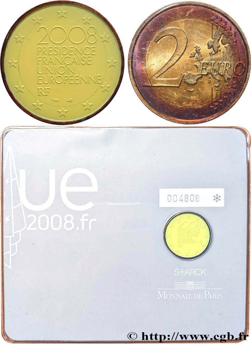 FRANCIA Coin-Card 2 Euro PRÉSIDENCE FRANÇAISE DE L’UNION EUROPÉENNE - édition colorisé par Philippe Starck 2008 MS