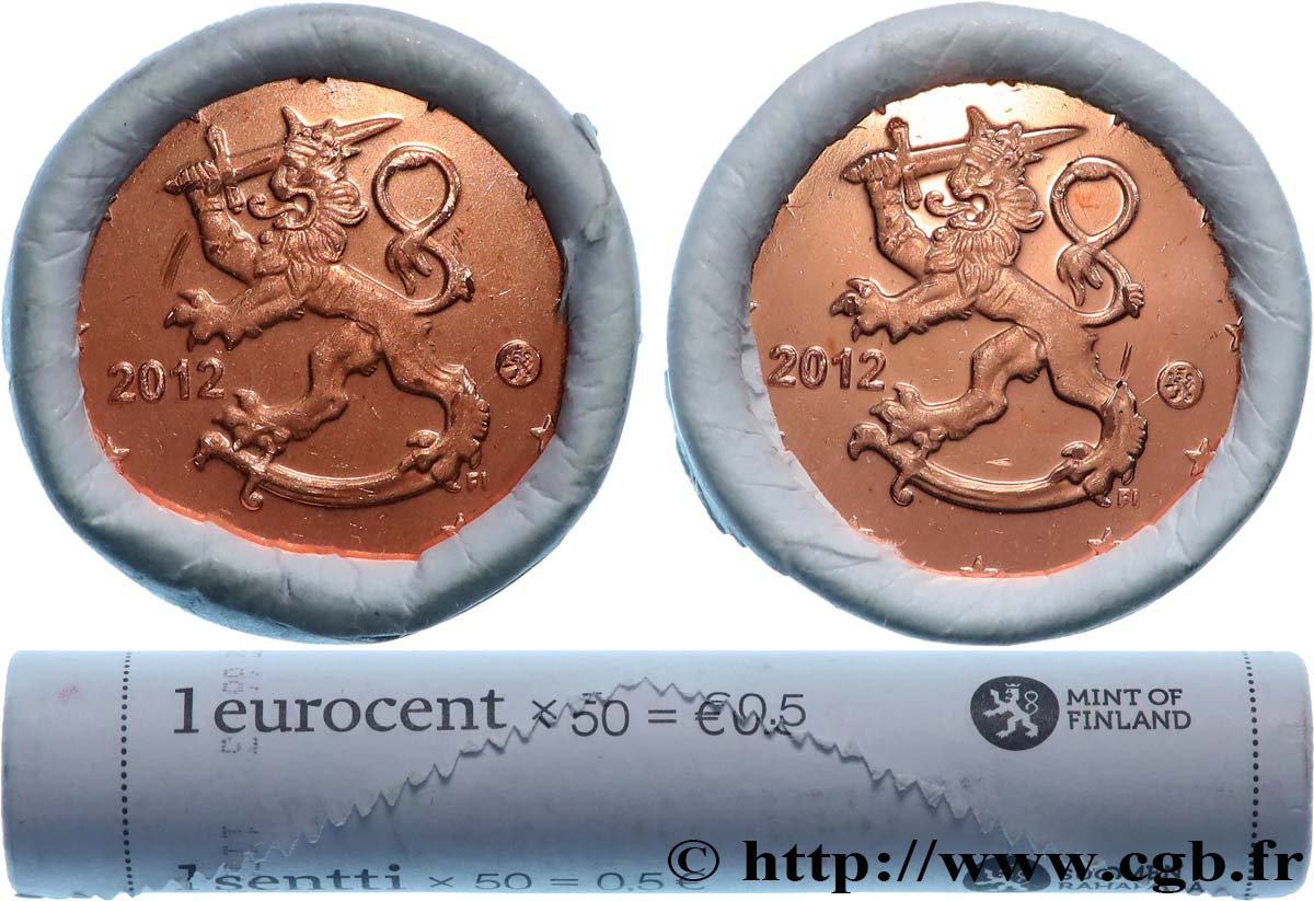 FINNLAND Rouleau 50 x 1 Cent LION HÉRALDIQUE 2012