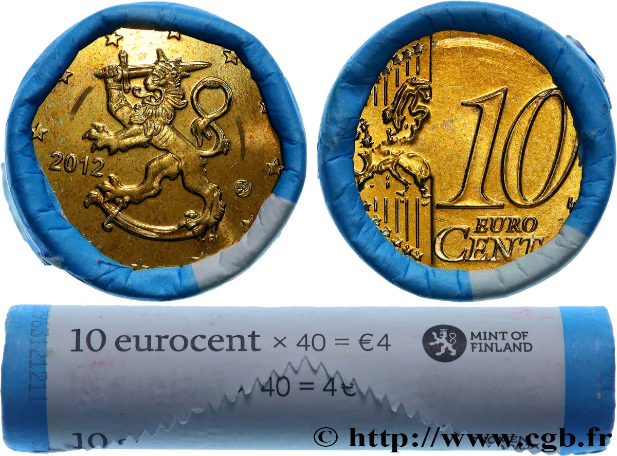 FINLANDE Rouleau 40 x 10 Cent LION HÉRALDIQUE 2012 SPL