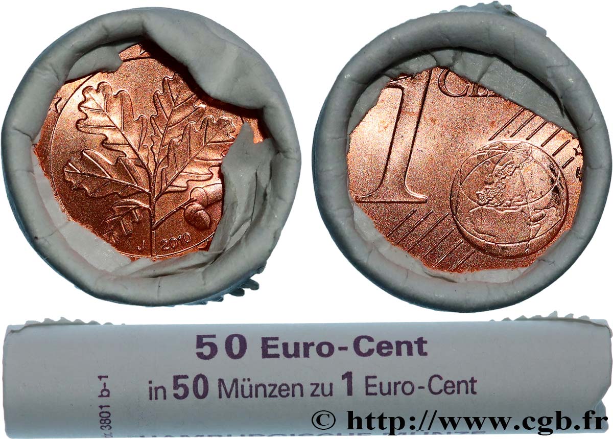 DEUTSCHLAND Rouleau 50 x 1 Cent RAMEAU DE CHÊNE 2010