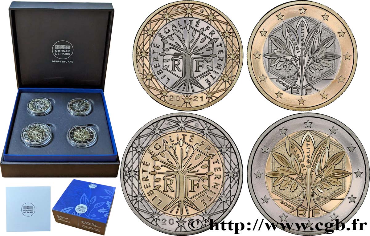 FRANCE Coffret BELLE EPREUVE Quadriptyque 1 et 2 euro  2021-2022 FDC