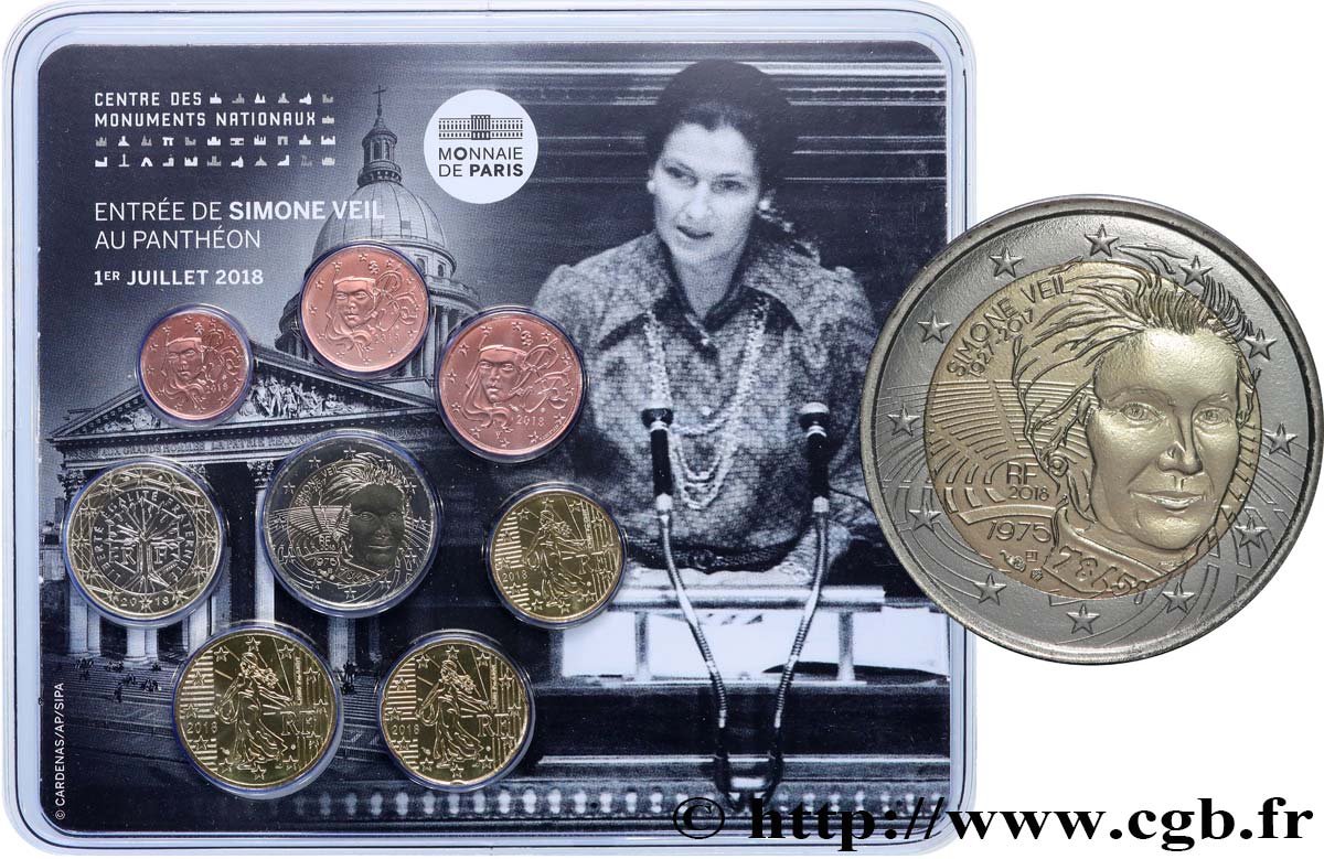 FRANCE SÉRIE Euro BRILLANT UNIVERSEL - SIMONE VEIL 2018 Brilliant Uncirculated