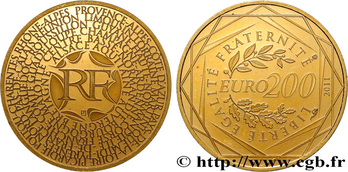 FRANCE 200 Euro DES RÉGIONS (or) 2011 Brilliant Uncirculated