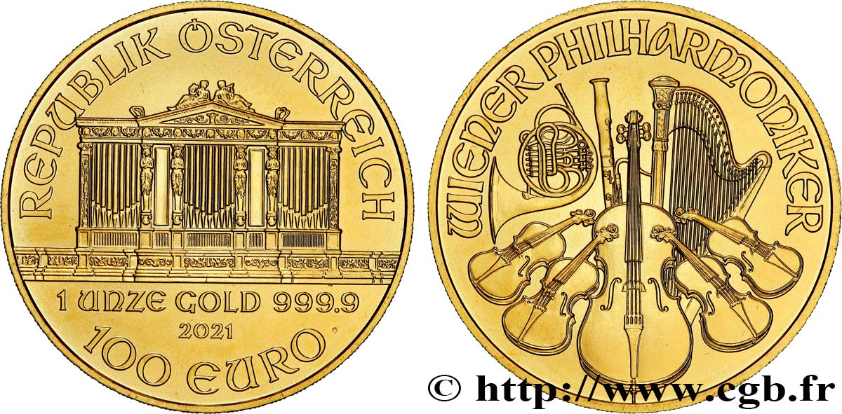 OR, PALLADIUM ET PLATINE INVESTISSEMENT 1 Oz - 100 Euro LE PHILARMONIQUE DE VIENNE 2021 FDC